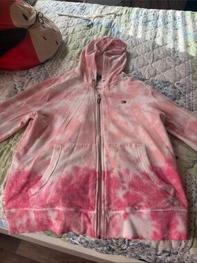 Tommy Hilfiger Pink and White Tie-Dye Zip Hoodie